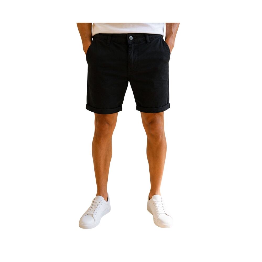 ICON Amsterdam Shorts Mens Size 34 Black Cotton Chino Shorts Cuffed Stretch EUC